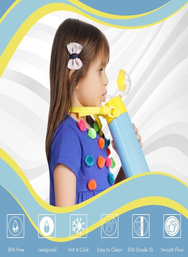 CRYA Kidster Sipper 500ml Stainless Steel Water Bottle for Hot and Cold Beverages for Upto 24 Hours, BPA Free and Leakproof Thermosteel Double Walled Insulated Vacuum Thermos Flask (Sky Blue) - Image 3